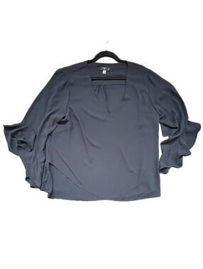 Tahari Bell Sleeves Flowey Navy Blouse - 1X